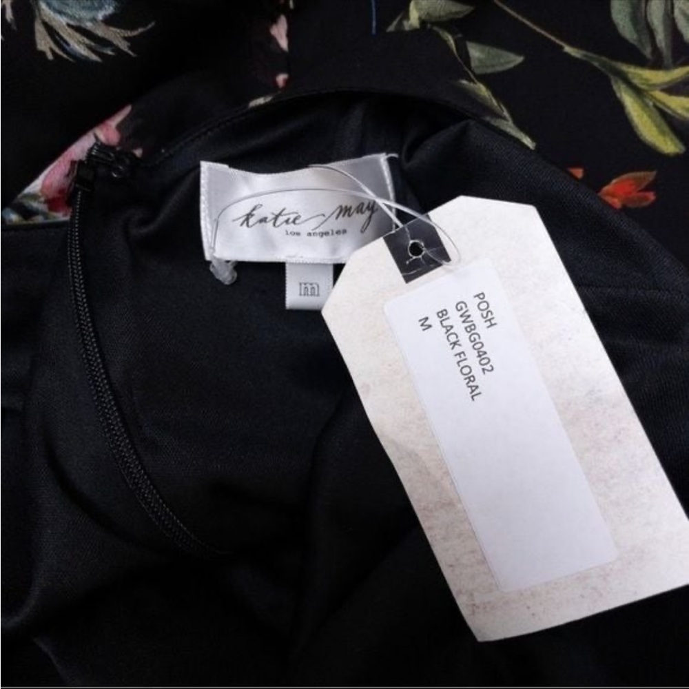 $345 NWT Katie May Posh Dress M Black Floral Chiffon Ruffle Midi Open Back - Picture 3 of 5